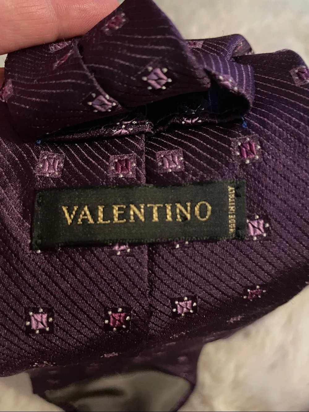Valentino Garavani Purple Geometric 100% Silk Necktie Made In Italy Vintage